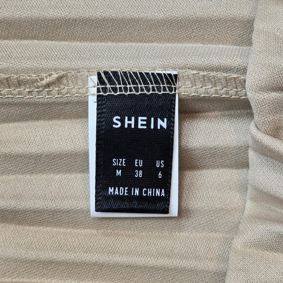 Womens Shein Tan Lace Pleated Dress Sz. Medium US 6 - Picture 7 of 7